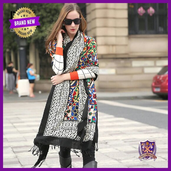 Oversized 100% Merino Wool Pashmina Wrap Blanket Shawl for Women - Picture 8 of 8